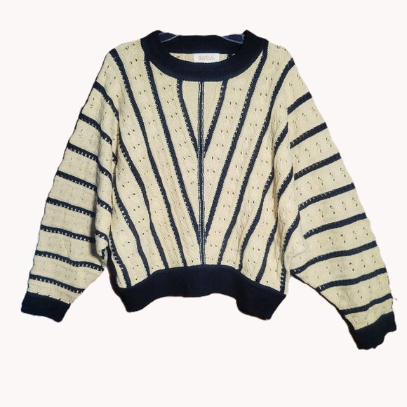 Listicle Asymmetrical Striped Dolman Sleeves Blue/Cream Women's Sweater - Size L - Picture 2 of 12